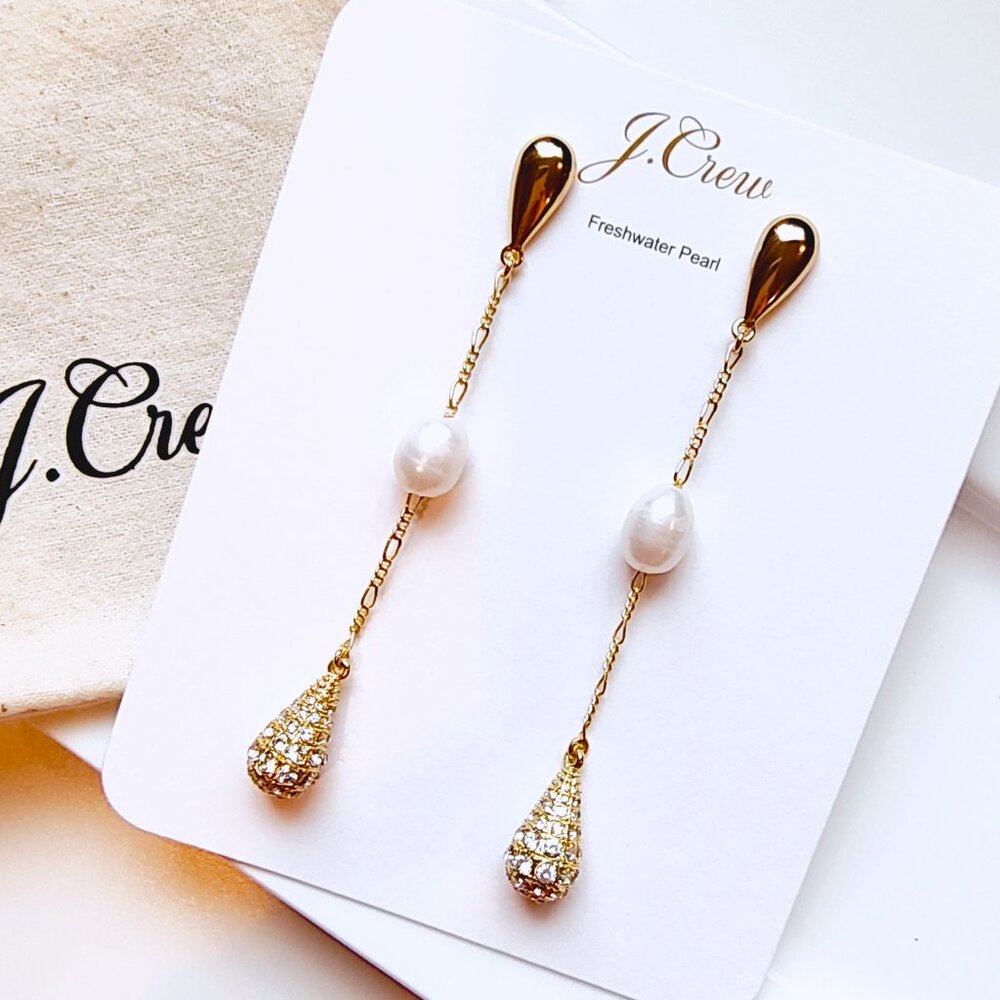 NWT J.CREW Pearl And Pavé Crystal Waterfall Earrings - Picture 8 of 9
